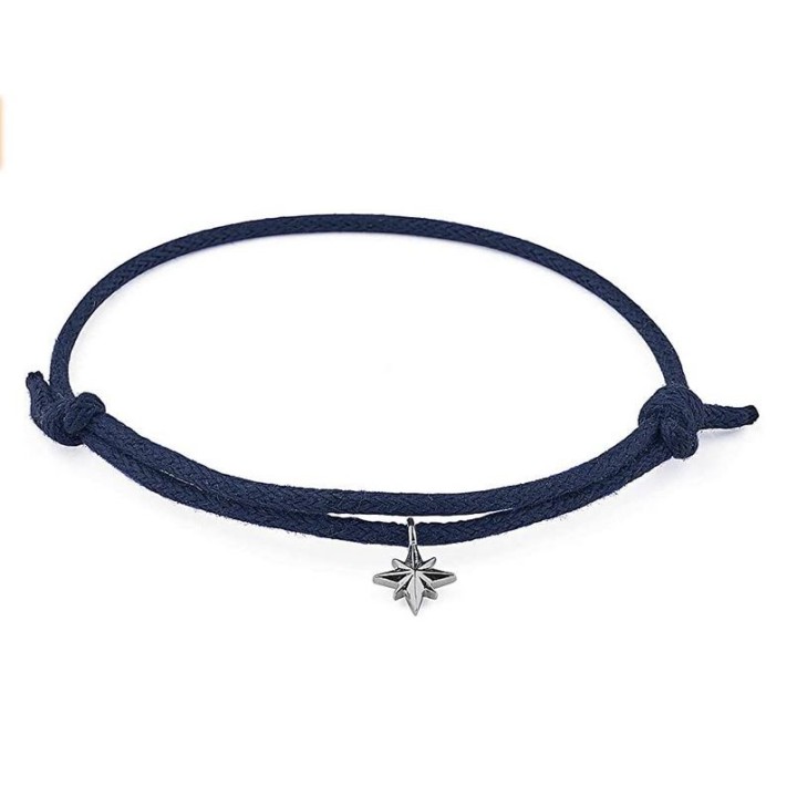 Bracciale corda Rosato con rosa dei venti in argento | RomanoGioielli