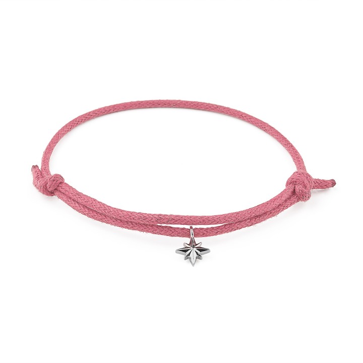 Bracciale corda Rosato con rosa dei venti in argento | RomanoGioielli