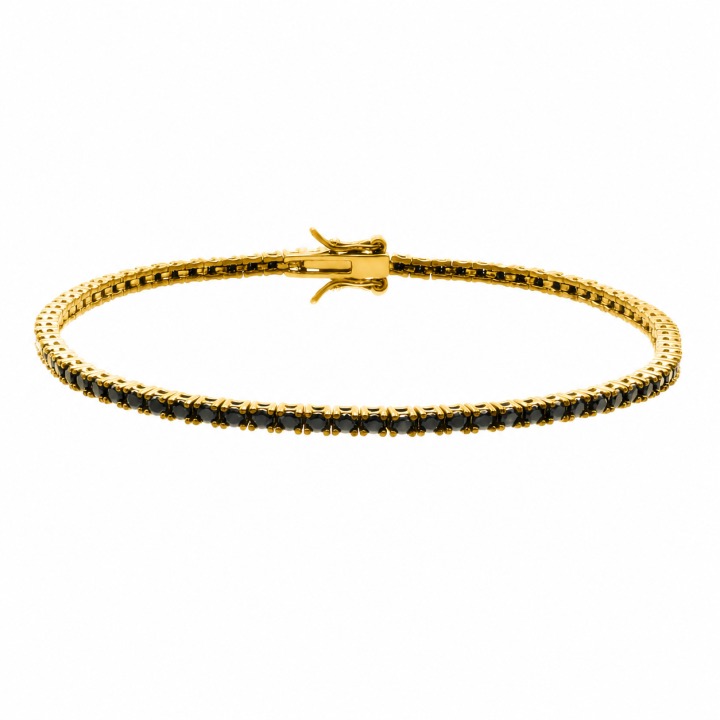 Bracciale Tennis in Argento con Pietre Nere di 2mm di diametro