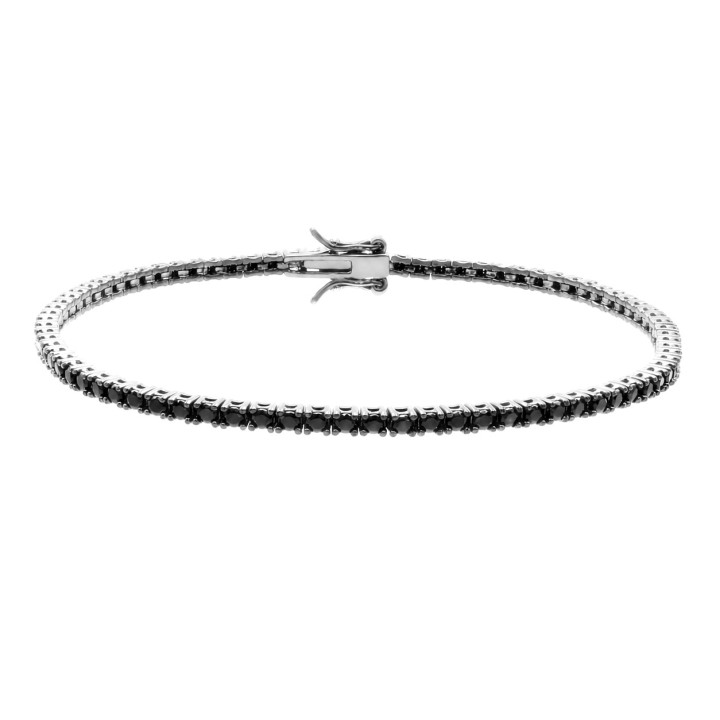 Bracciale Tennis in Argento con Pietre Nere di 2mm di diametro