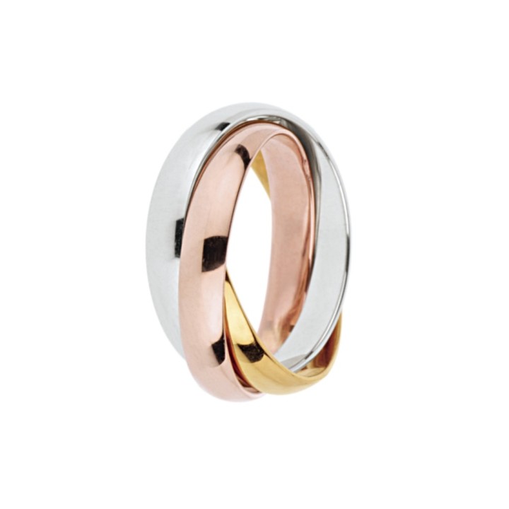 Anello intrecciato con tre cerchi dei tre colori di oro | RomanoGioielli.it
