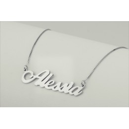 Collana in argento 925 con nome traforato, 45 cm, chiusura a moschettone, finitura dorata, rodiata o rosata