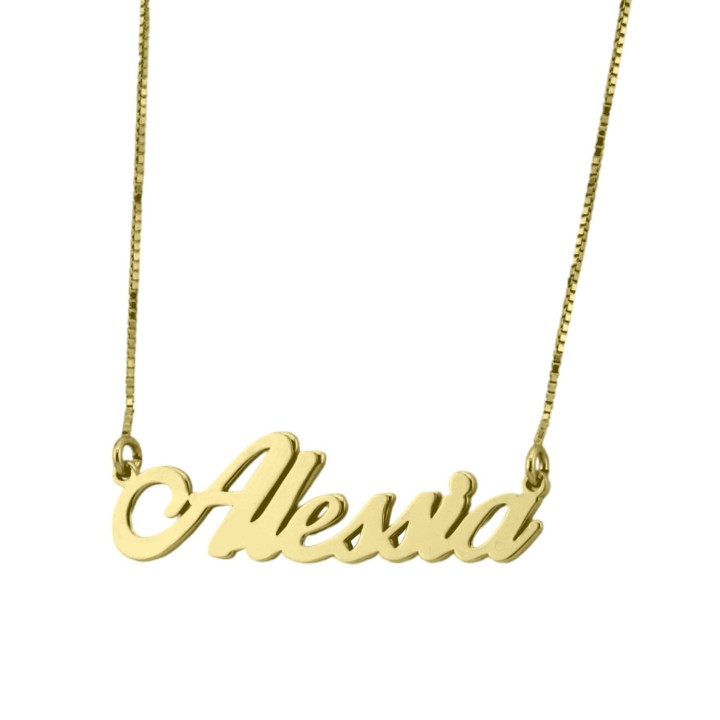 Collana in argento 925 con nome traforato, 45 cm, chiusura a moschettone, finitura dorata, rodiata o rosata
