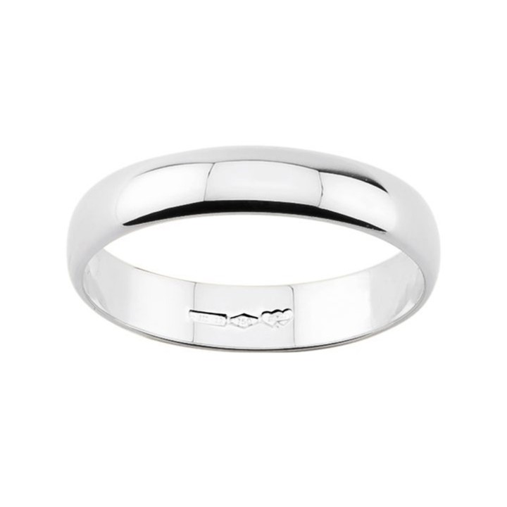 Fede nuziale in argento bombata larga 3,8mm argento bianco o dorato - RomanoGioielli.it