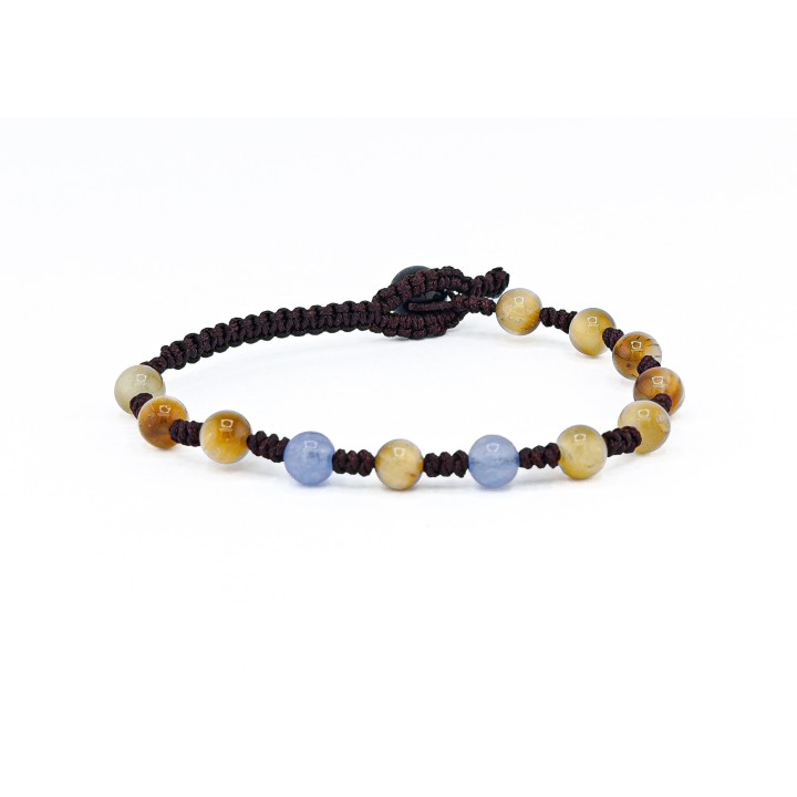 Bracciale uomo artigianale con Occhio di Tigre e Acquamarina