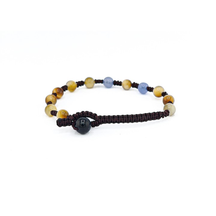 Bracciale uomo artigianale con Occhio di Tigre e Acquamarina