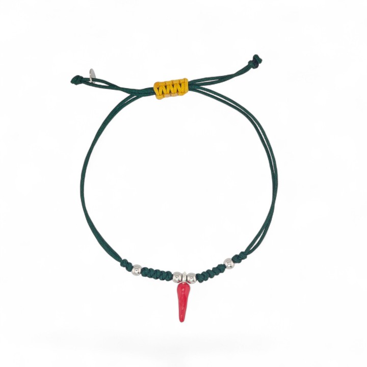 Bracciale corda con cornetto portafortuna in argento | RomanoGioielli