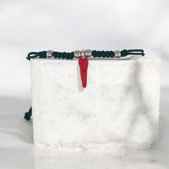 Bracciale corda con cornetto portafortuna in argento | RomanoGioielli