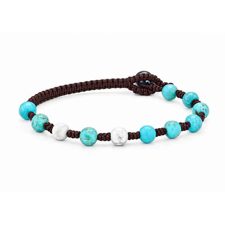 Bracciale in filo intrecciato a mano con turchese ed howlite