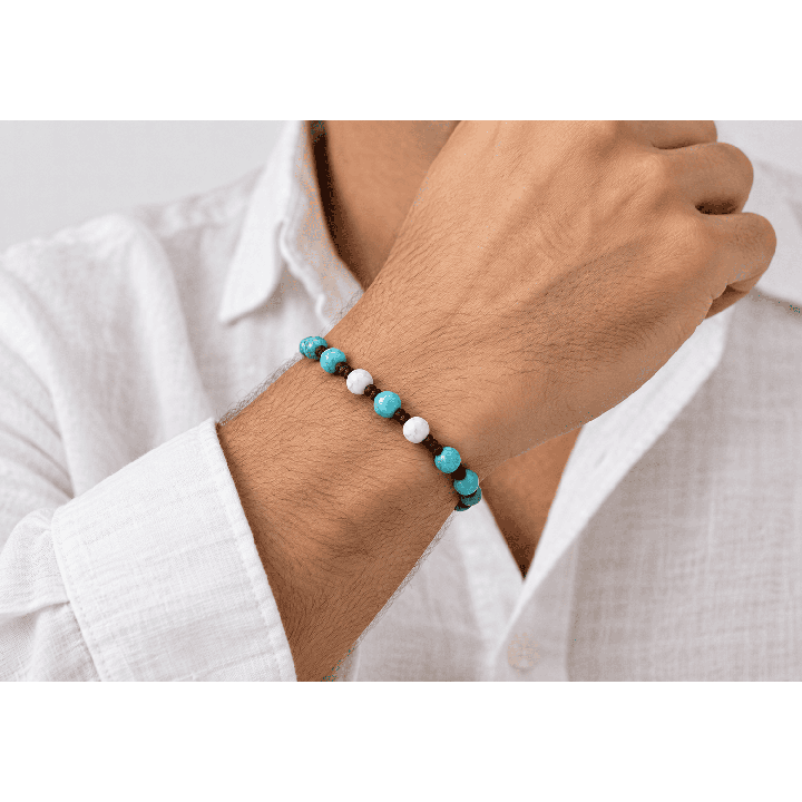 Bracciale uomo in corda Turchese e Howlite Bianca | RomanoGioielli