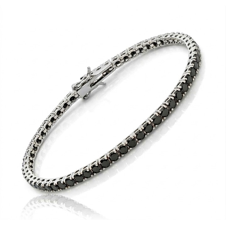 Bracciale Tennis in Argento con Pietre Nere