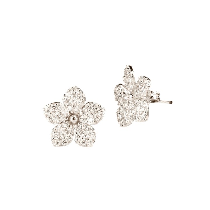 Orecchini a forma di Fiore 5 petali in Argento e Zirconi