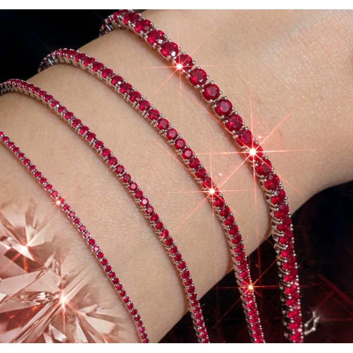 Bracciale Tennis in Argento 925 con Pietre Rosse