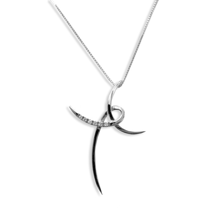 Collana con croce in oro bianco e diamanti CLAUCR01 | RomanoGioielli