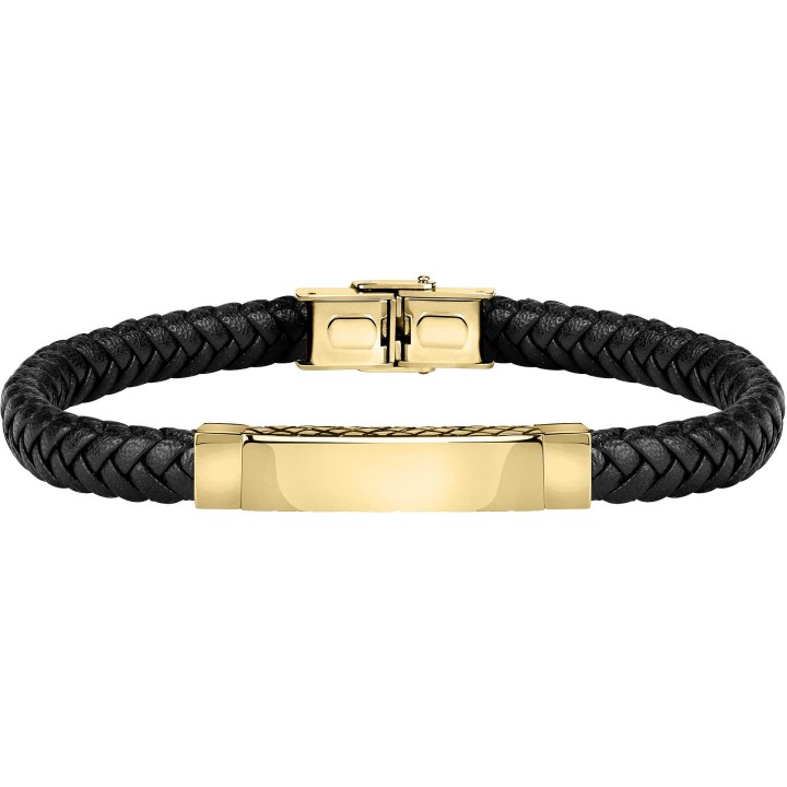 Bracciale Uomo Sector Pelle  e Targa Dorata - RomanoGioielli.it