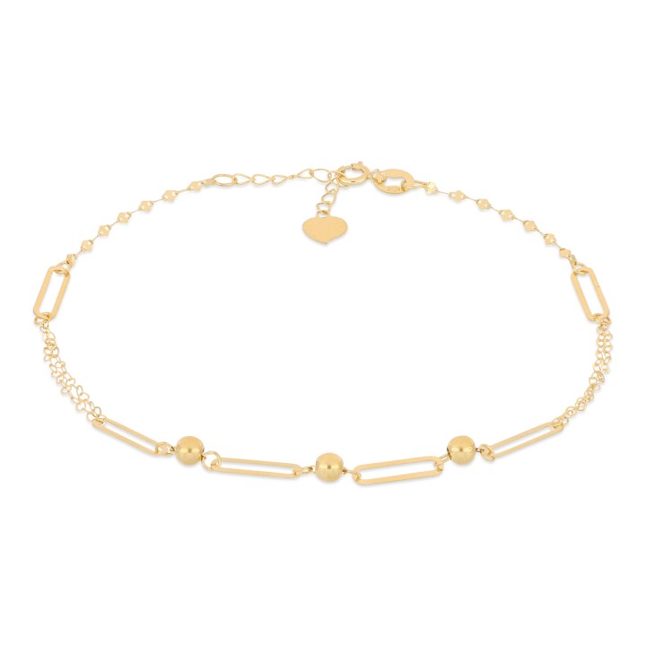 Bracciale femminile in Oro Giallo 18kt con maglie larghe altrenate a tre sfere lucide