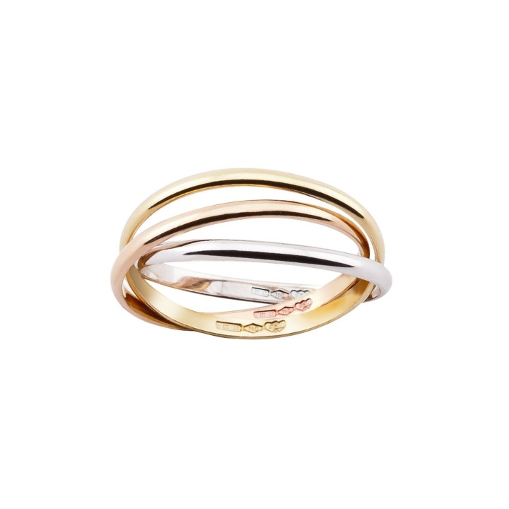 Scopri Anello Fedina in Argento formato da tre cerchi di tre colori di oro. online o in negozio RomanoGioielli.it