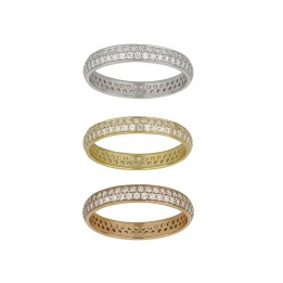Anello Veretta in Oro con pave di Zirconi Bianchi Larga 3mm