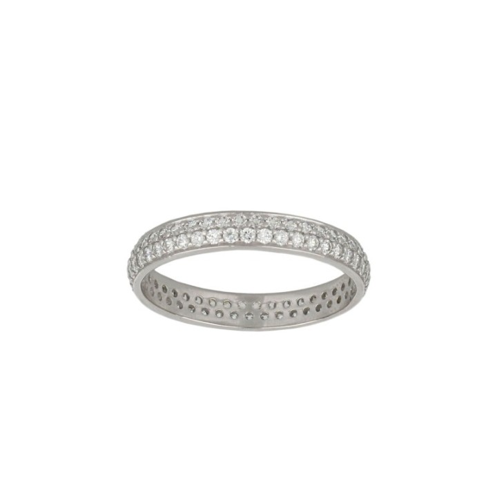 Anello Veretta in Oro con pave di Zirconi Bianchi Larga 3mm