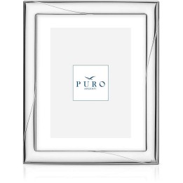 Cornice portafoto con lastra PVD argento e retro in legno
