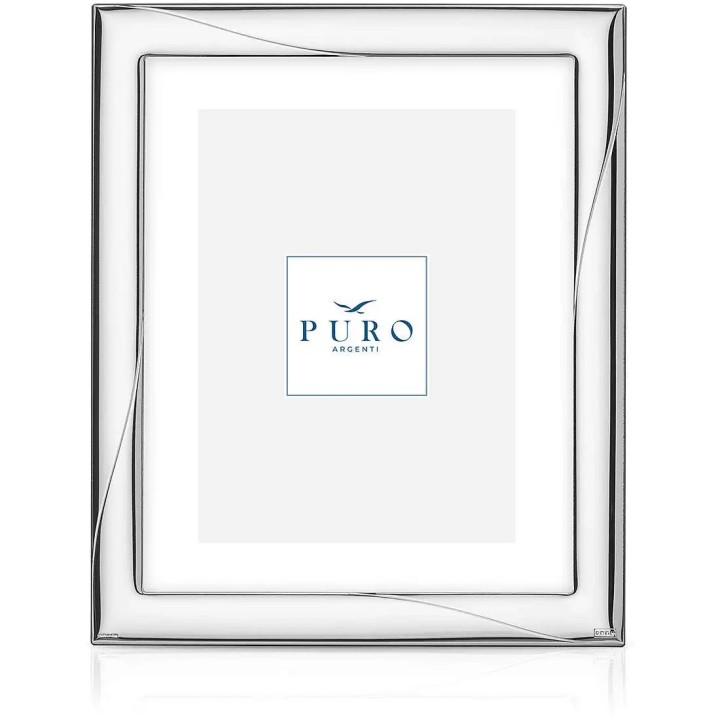 Cornice portafoto con lastra PVD argento e retro in legno