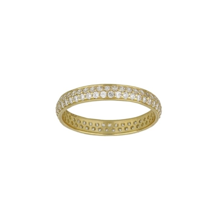 Anello Veretta in Oro con pave di Zirconi Bianchi Larga 3mm