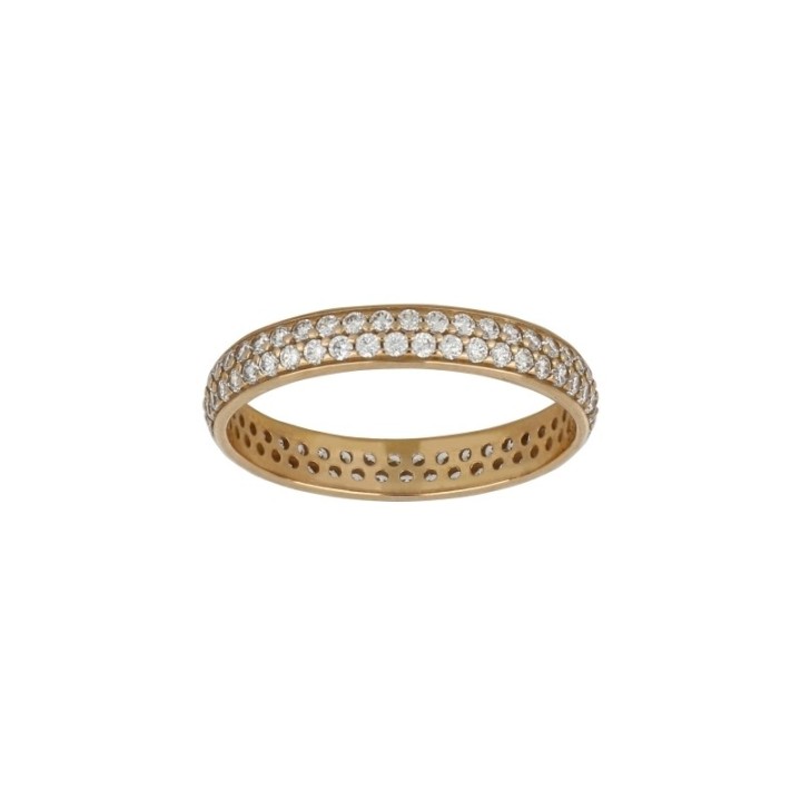 Anello Veretta in Oro con pave di Zirconi Bianchi Larga 3mm