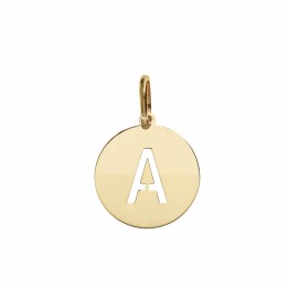 Ciondolo medaglia iniziale  stampatello traforato in Oro Gialo 18 Kt.