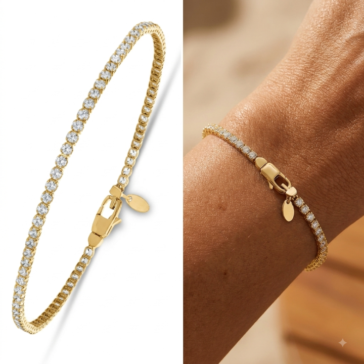 Bracciale Tennis unisex in Oro Giallo con Zirconia bianca