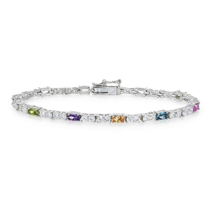 Tennis con pietre ovali multicolore e zirconi bianchi in Argento 925
