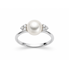Anello in oro bianco con perla e diamanti PLI981