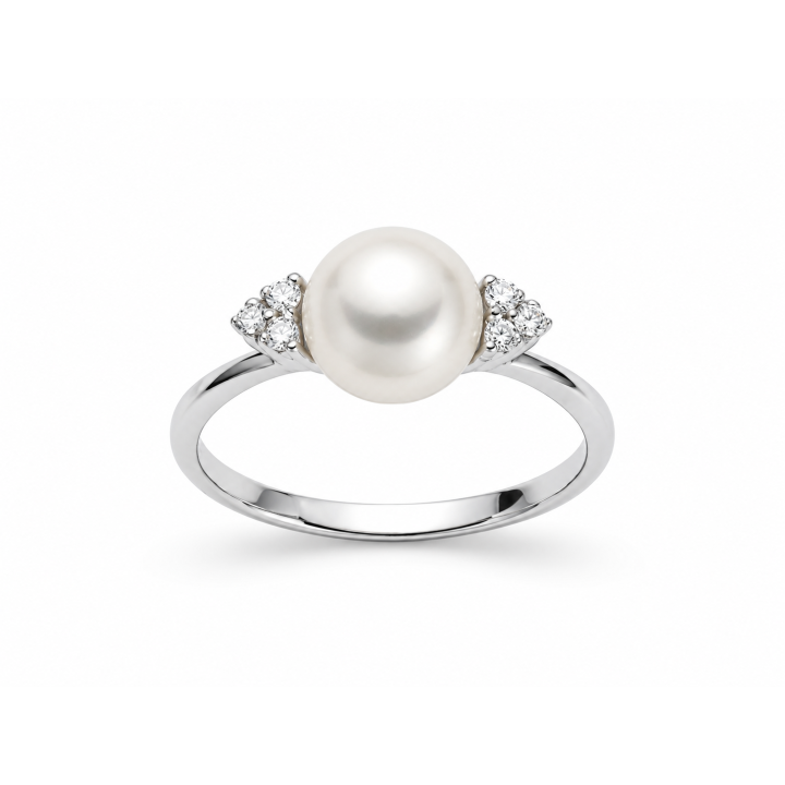 Anello in oro bianco con perla e diamanti PLI981