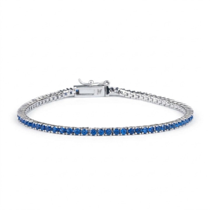 Bracciale Tennis Unisex con Cubic Zirconia blu da 2,5mm. Brand Ultima Edizione in Argento Rodiato o Placcato in Oro Giallo